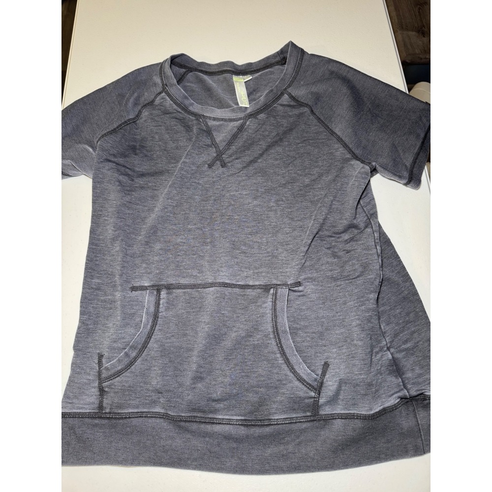 Green Tea Womens XL Short Sleeve Sweatshirt Charcoal Gray Heathered Pocket Top